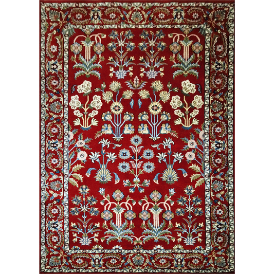 5ft×7ft Red Hand Knotted Floral Carpet Wool - Which Mark