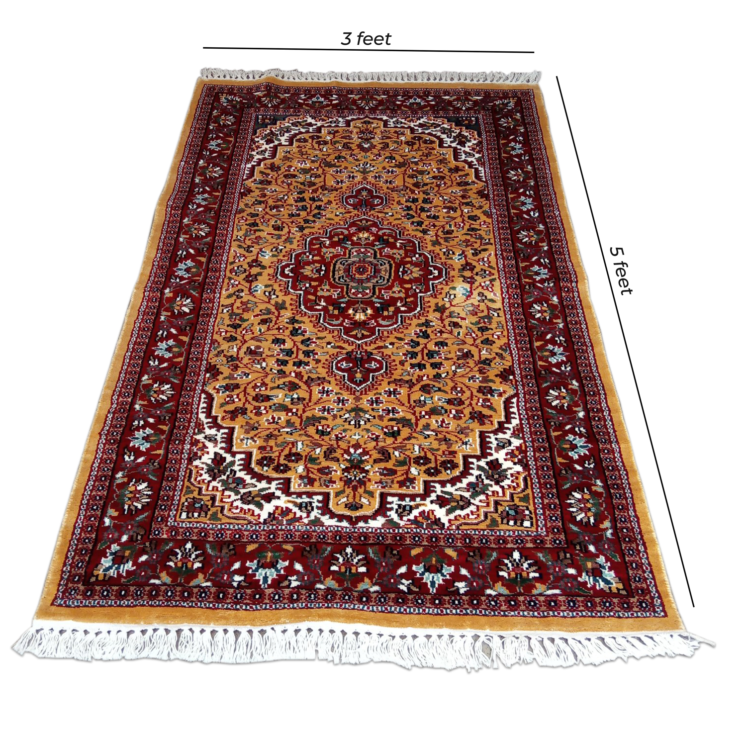 3×5 Feet Hand Knotted Persian Carpet Yellow - Which Mark