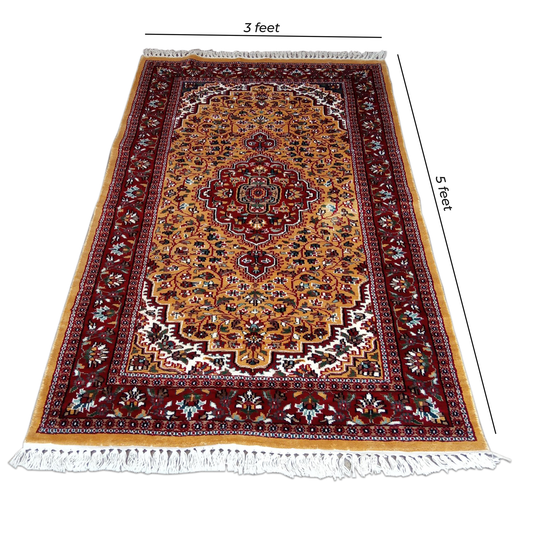 3×5 Feet Hand Knotted Persian Carpet Yellow - Which Mark