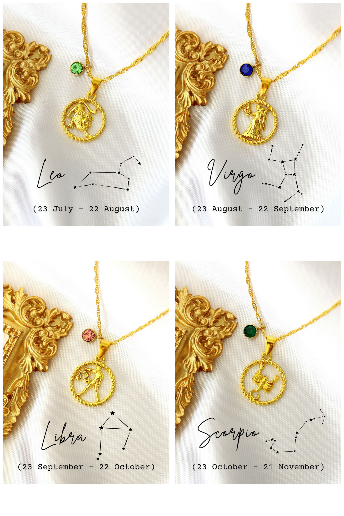 18K Zodiac Sign and Birthstone Necklace - Which Mark