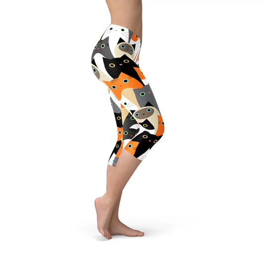 Womens All Over Print Cats Capri Leggings - Which Mark