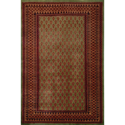 4×6 Feet Hand Knotted Green Carpet Lichi (Wool) - Which Mark