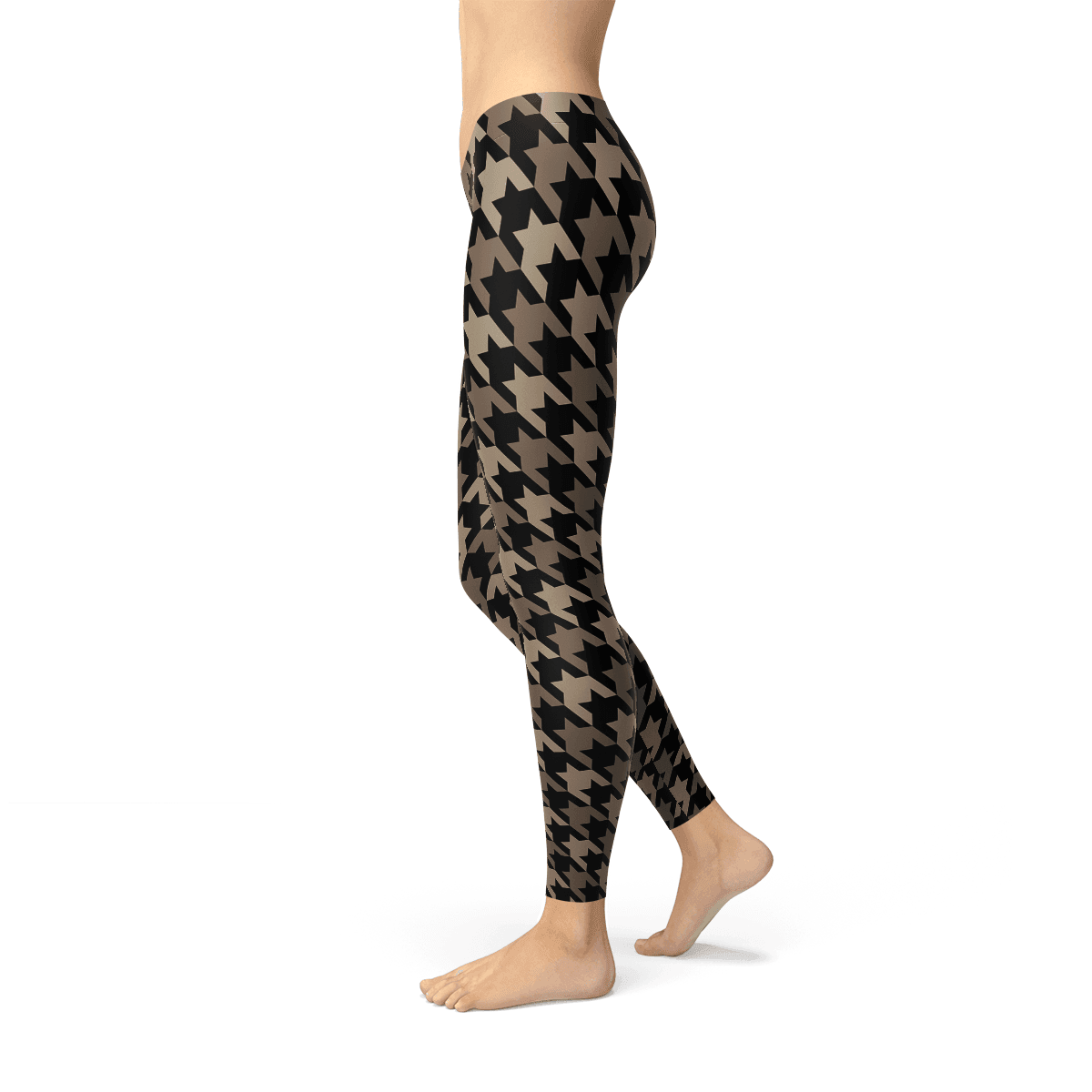 Womens Beige Brown Houndstooth Leggings - Which Mark