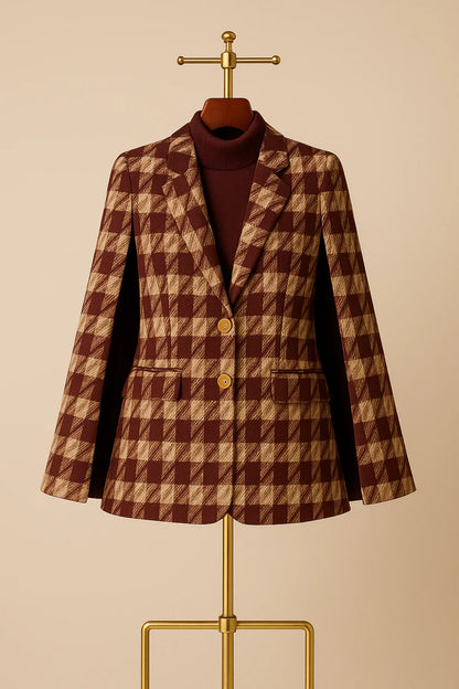 Houndstooth Woolen Cape Coat & Shorts – Elegant & Fashionable Set - Which Mark