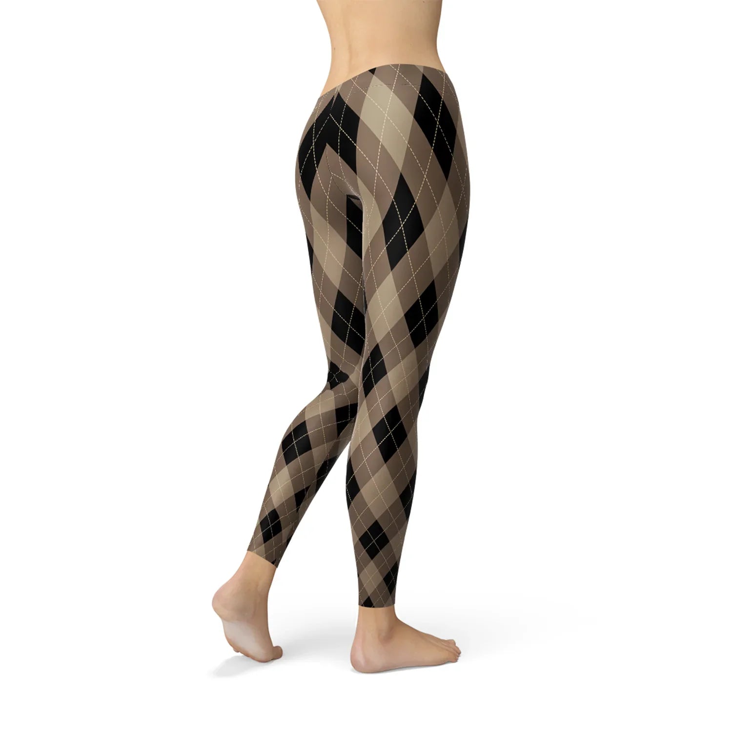 Womens Beige Brown Argyle Leggings - Which Mark