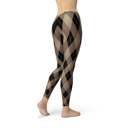 Womens Beige Brown Argyle Leggings - Which Mark