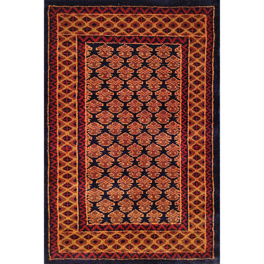 2×3 Feet Hand Knotted Wool Carpet Lichi Black - Which Mark