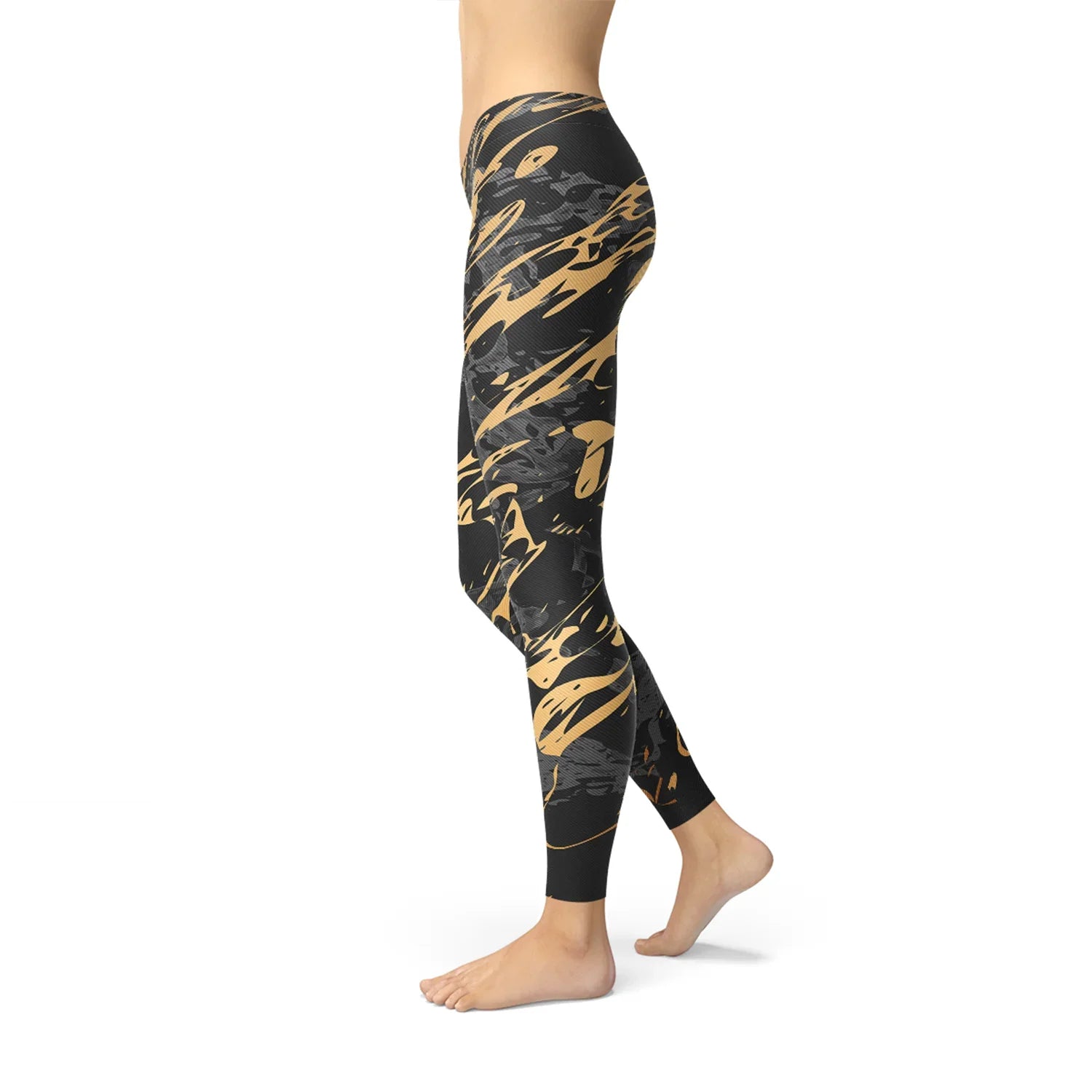 Womens Black Marble w/ Gold Splash Leggings - Which Mark