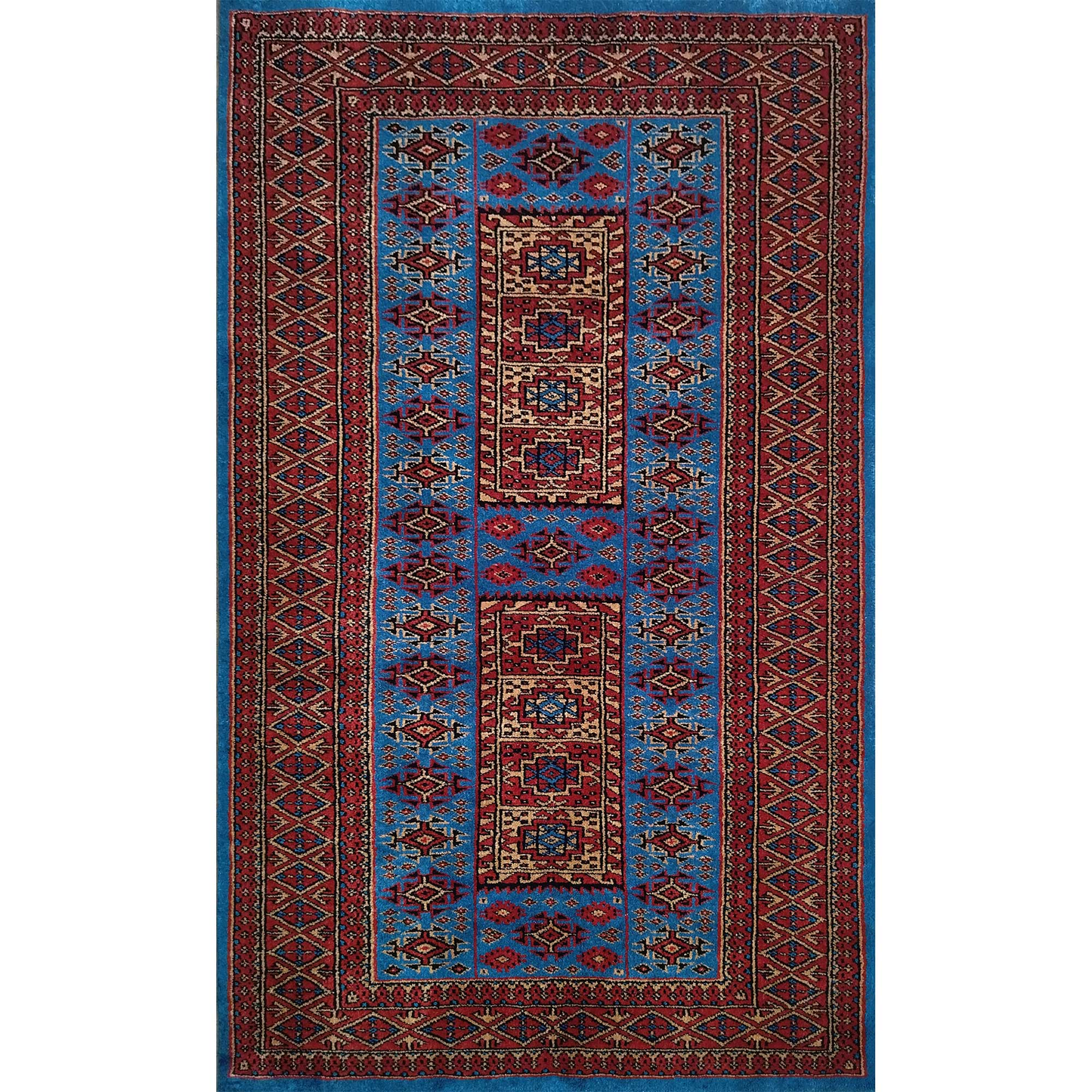 3×5 Feet Blue Hand Knotted Wool Carpet Dubba - Which Mark