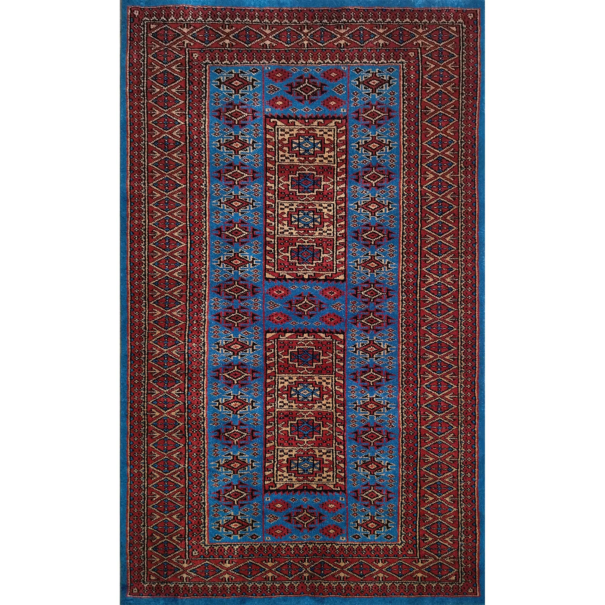 3×5 Feet Blue Hand Knotted Wool Carpet Dubba - Which Mark