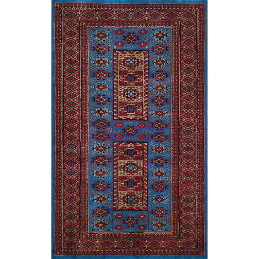 3×5 Feet Blue Hand Knotted Wool Carpet Dubba - Which Mark