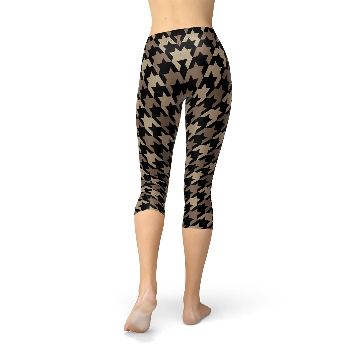 Womens Beige Brown Houndstooth Capri Leggings - Which Mark