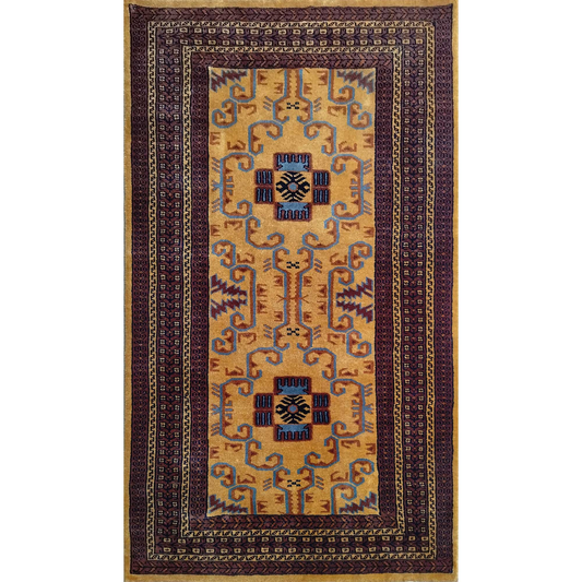 3×5 feet Hand Knotted Wool Carpet Camel Palace - Which Mark