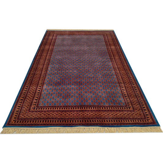 6×9 ft Blue Hand Knotted Wool Carpet - Which Mark