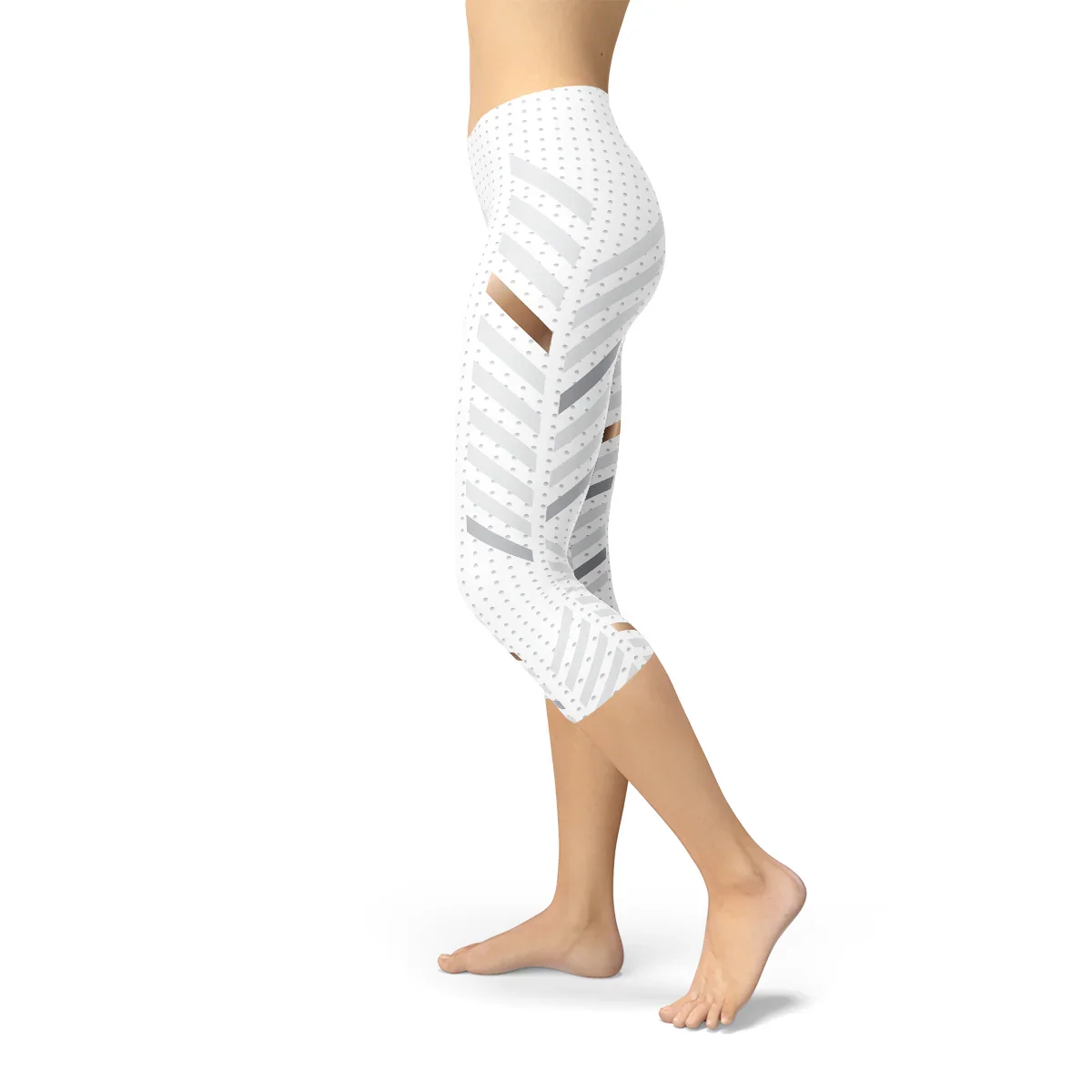 Womens White Stripes Capri Leggings - Which Mark