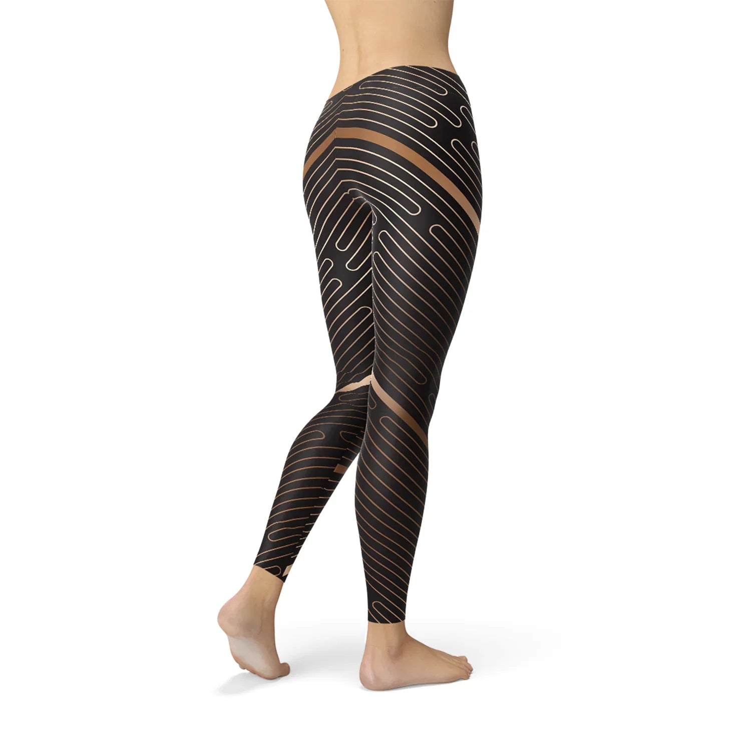 Womens Striped Lines Sports Brown Leggings - Which Mark