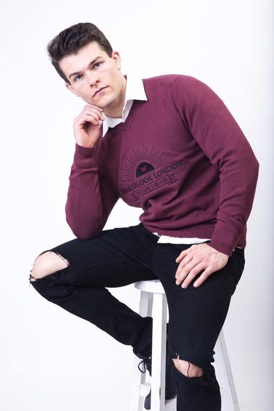 Wakerlook MENS COTTON BLEND Burgundy SWEATER - Which Mark
