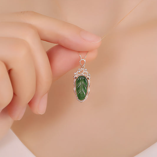 18K Gold Inlaid Emerald Necklace with Diamond Details - Which Mark