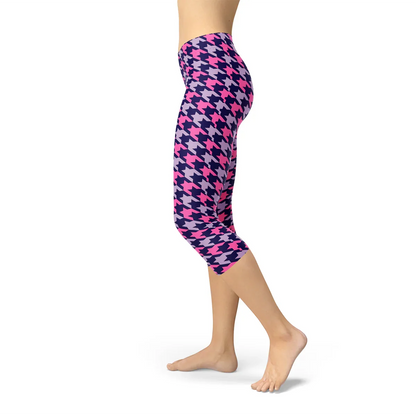 Houndstooth Pink Purple Capri Leggings - Which Mark
