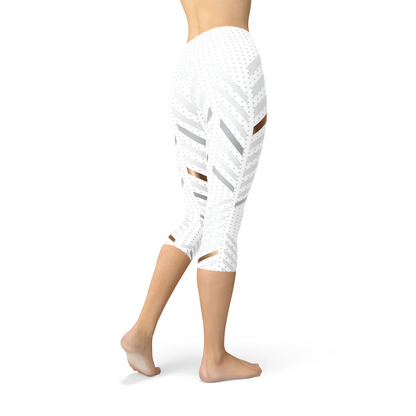 Womens White Stripes Capri Leggings - Which Mark