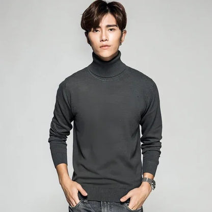 Solid Color Long Sleeve Turtleneck Pullover Men's Base Sweater - Which Mark