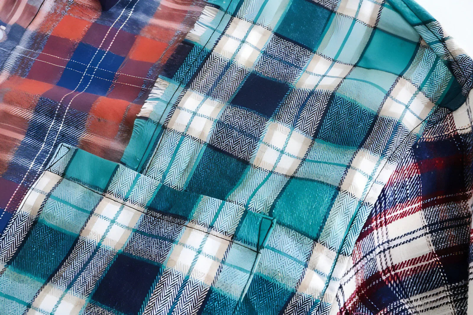 Multi-color Mosaic Plaid Fringed Hem Long Sleeve DressShirt Men - Which Mark