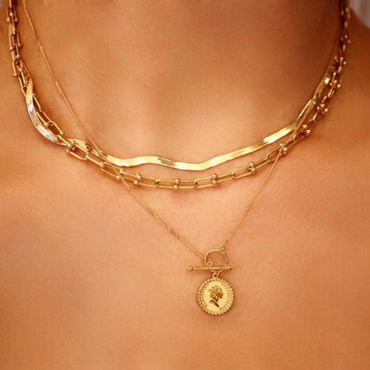 Gold Retro Round Brand Pure Jewelry Necklace - Which Mark