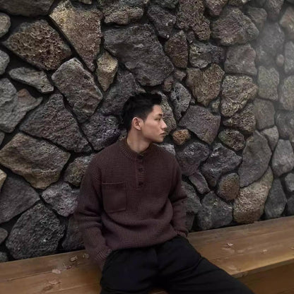 Henry Collar Round Neck Old Money Style Sweater For Men - Which Mark