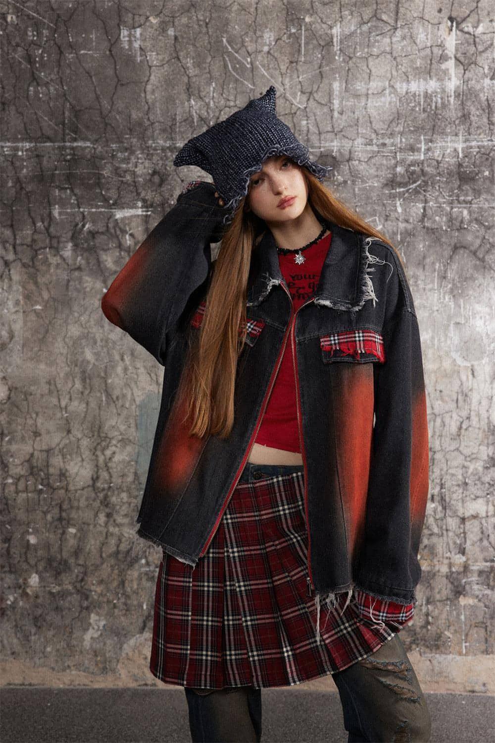 A1. Color Matching Cat Raw-cut Edges Washed And Worn Loose Lapels Coat - Which Mark