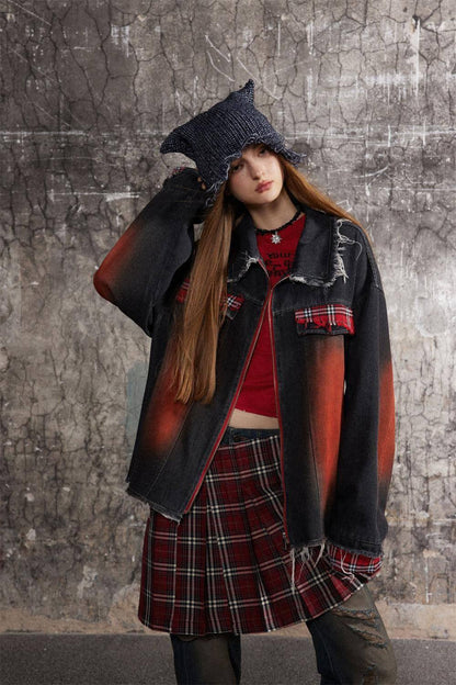 A1. Color Matching Cat Raw-cut Edges Washed And Worn Loose Lapels Coat - Which Mark