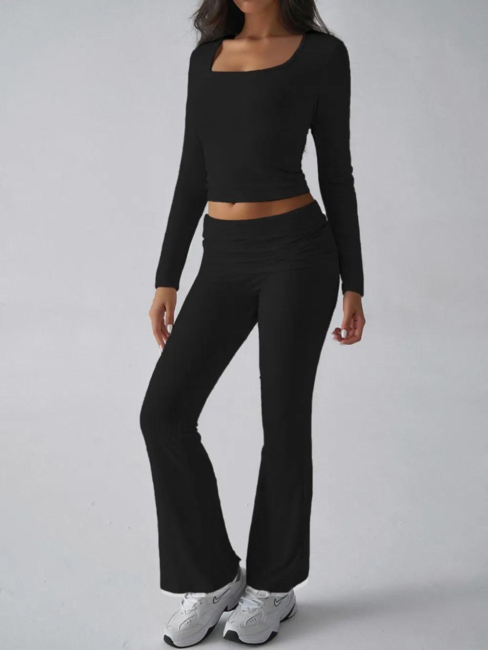 Devine Square Neck Long Sleeve Top and Pants Set - Which Mark
