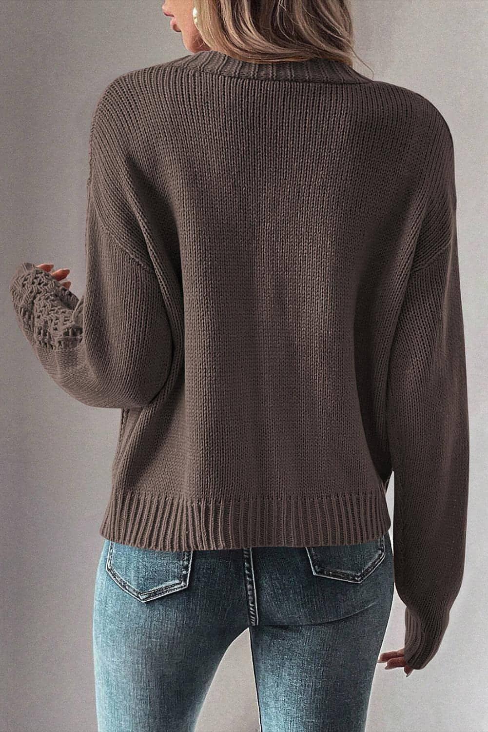 Dark Khaki Open Knit Drop Shoulder Sweater Cardigan - Which Mark