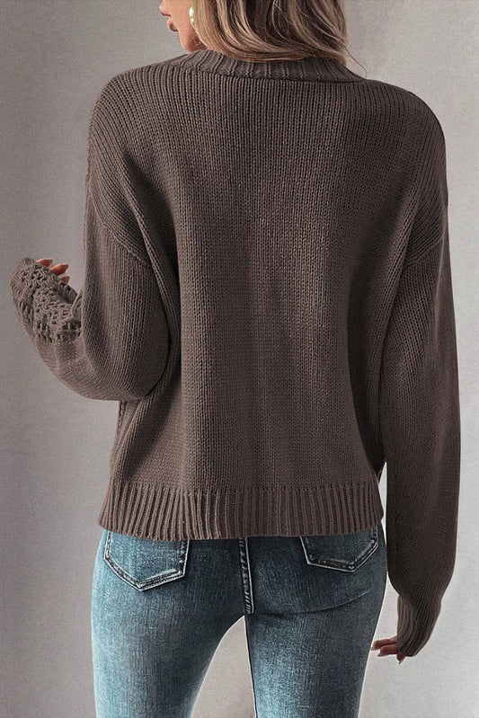 Dark Khaki Open Knit Drop Shoulder Sweater Cardigan - Which Mark
