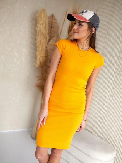 Mustard short-sleeved pencil dress TS286 - Which Mark