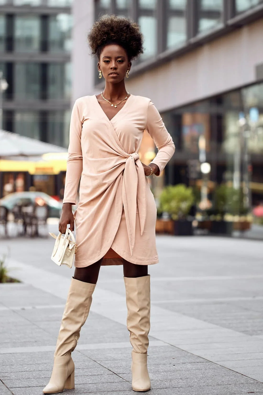 Envelope dress with an asymmetrical bottom, beige FK623 - Which Mark