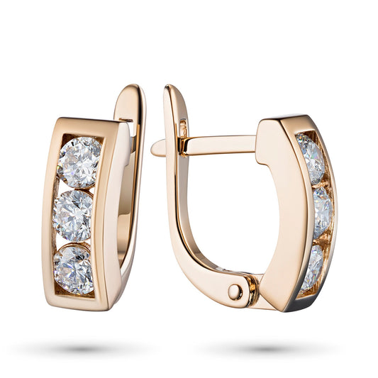14K Rose Gold Earrings with 6 Round-Cut Lab-Created Diamonds 0.917 - Which Mark
