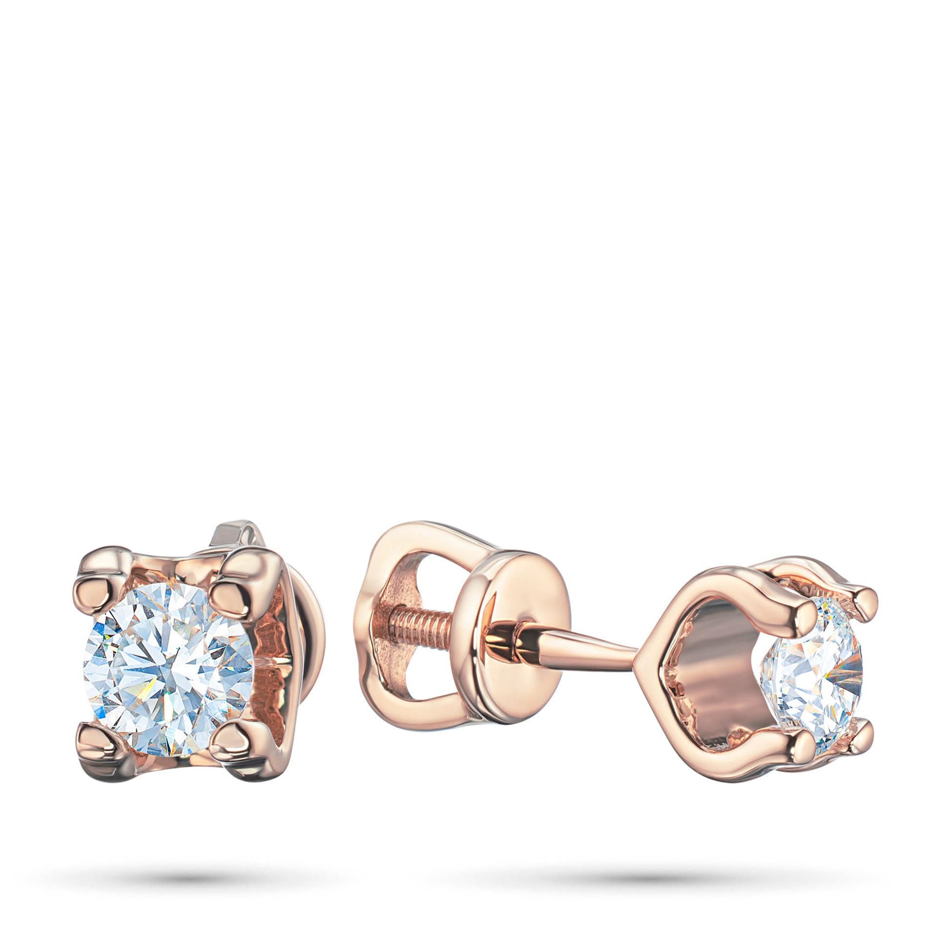 14K Rose Gold Earring Studs with 2 Round-Cut Lab-Created Diamonds 2.14 - Which Mark