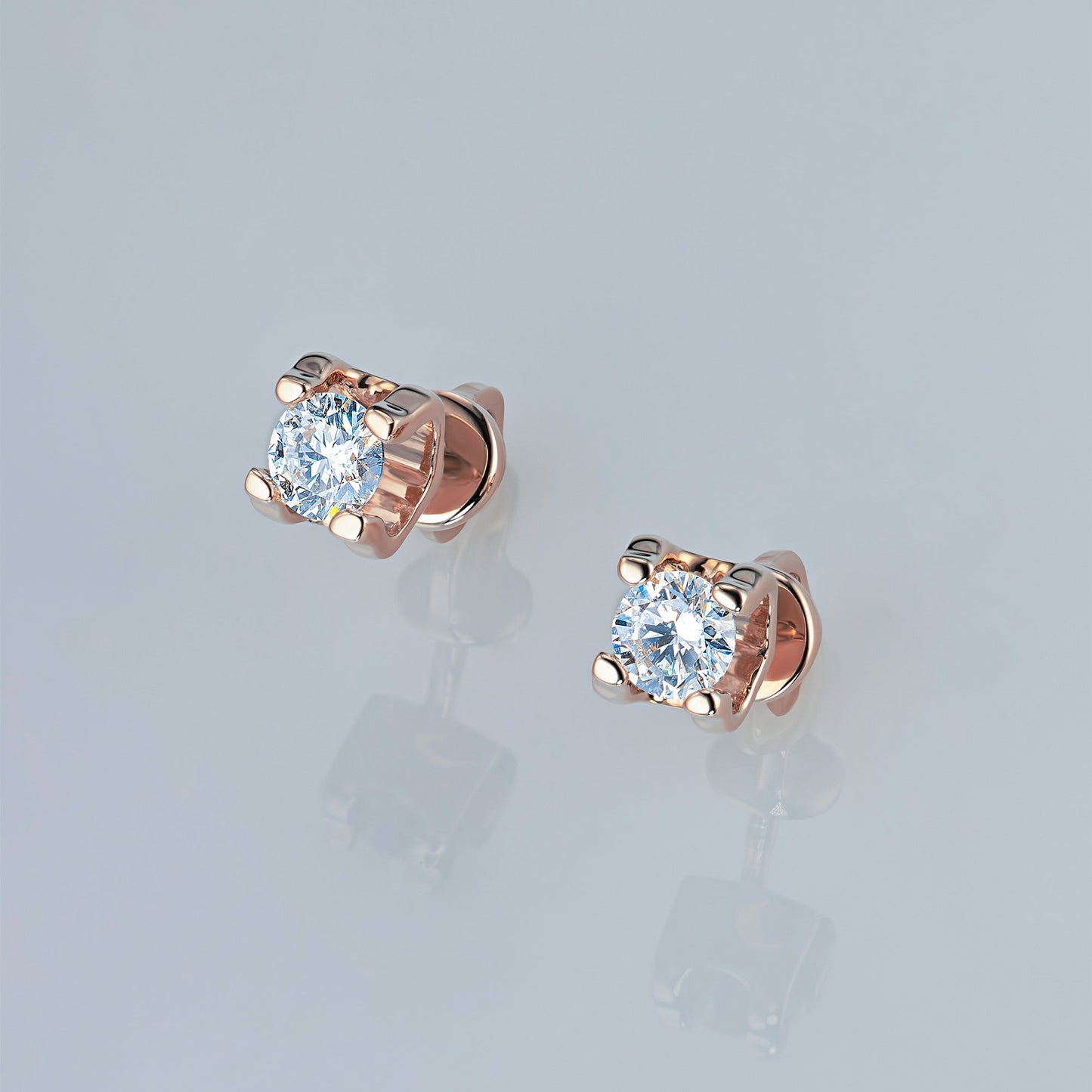 14K Rose Gold Earring Studs with 2 Round-Cut Lab-Created Diamonds 2.14 - Which Mark