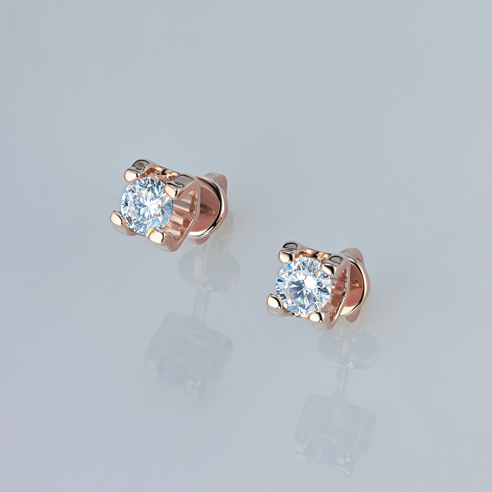 14K Rose Gold Earring Studs with 2 Round-Cut Lab-Created Diamonds 2.14 - Which Mark