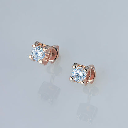 14K Rose Gold Earring Studs with 2 Round-Cut Lab-Created Diamonds 2.14 - Which Mark