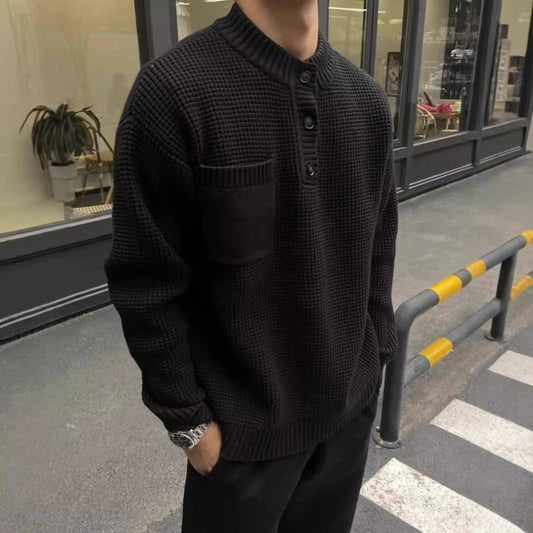 Henry Collar Round Neck Old Money Style Sweater For Men - Which Mark
