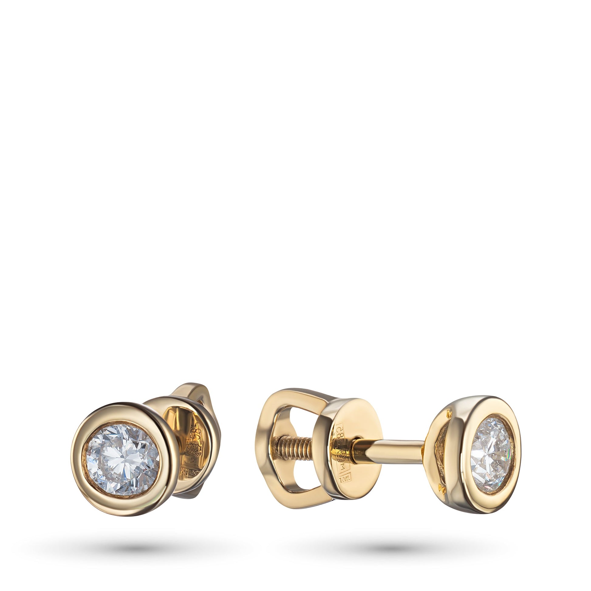 14K Yellow Gold Earring Studs with 2 Round-Cut Lab-Created Diamonds - Which Mark