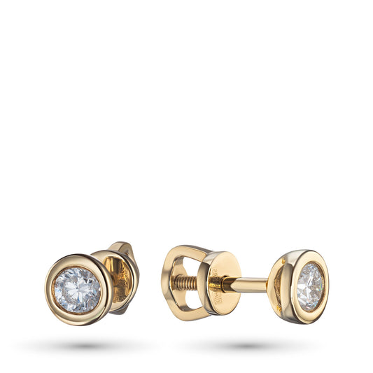 14K Yellow Gold Earring Studs with 2 Round-Cut Lab-Created Diamonds - Which Mark