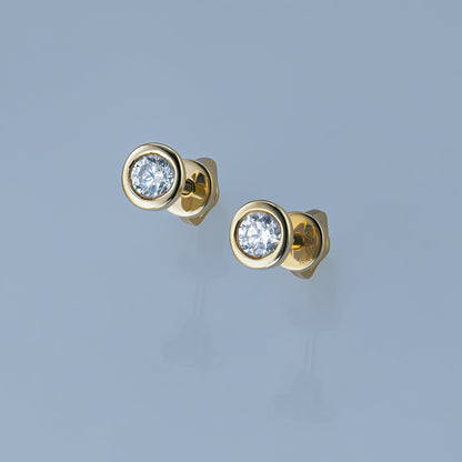 14K Yellow Gold Earring Studs with 2 Round-Cut Lab-Created Diamonds - Which Mark