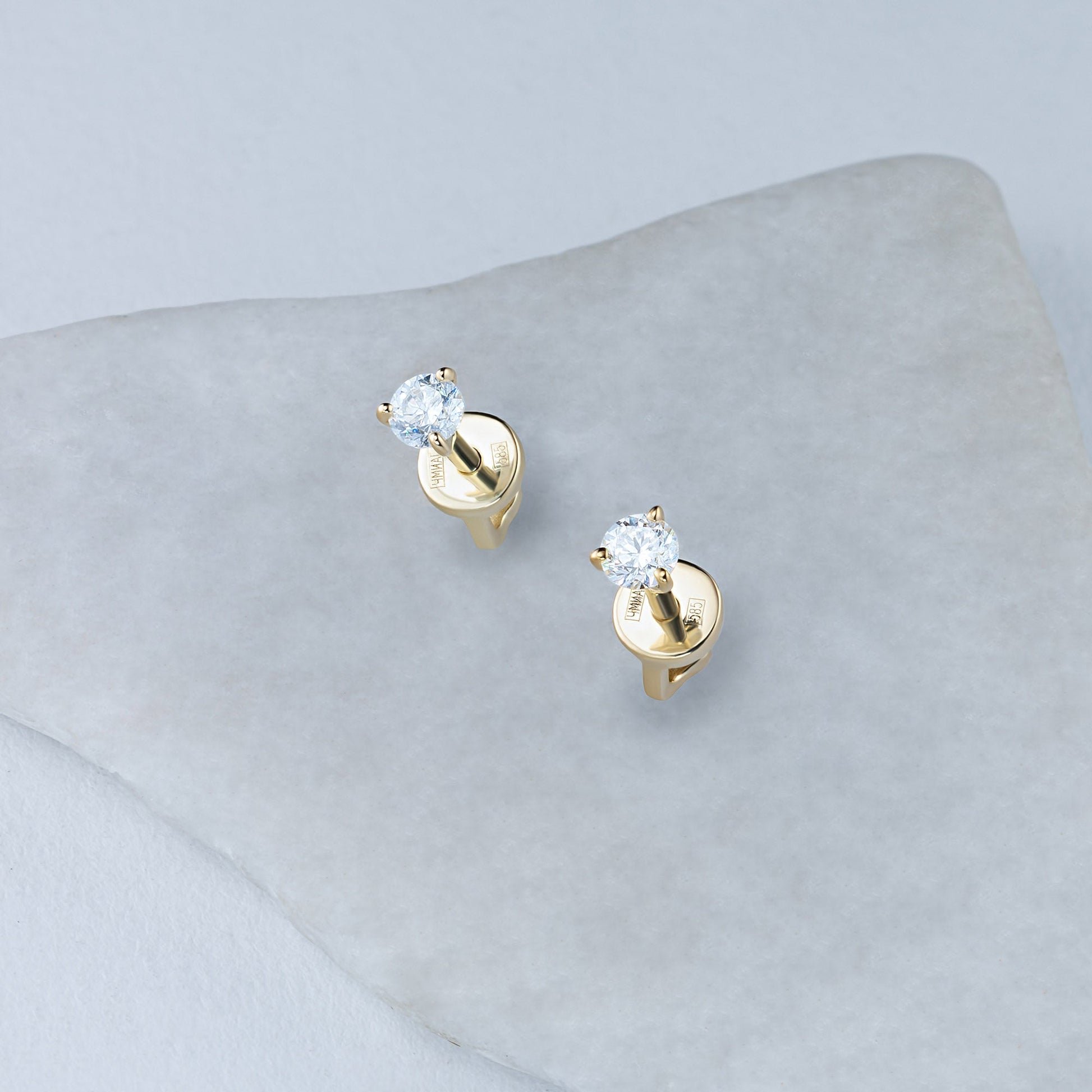 14K Yellow Gold Earring Studs with 2 Round-Cut Lab-Created Diamonds - Which Mark