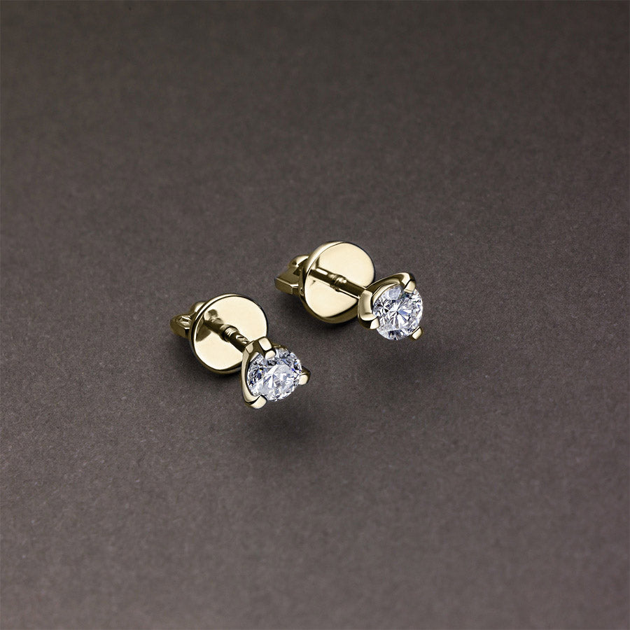 14K Yellow Gold Earring Studs with 2 Round-Cut Lab-Created Diamonds - Which Mark