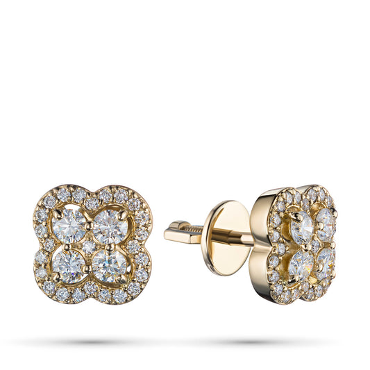 14K Yellow Gold Earring Studs with 58 Round-Cut Lab-Created Diamonds - Which Mark