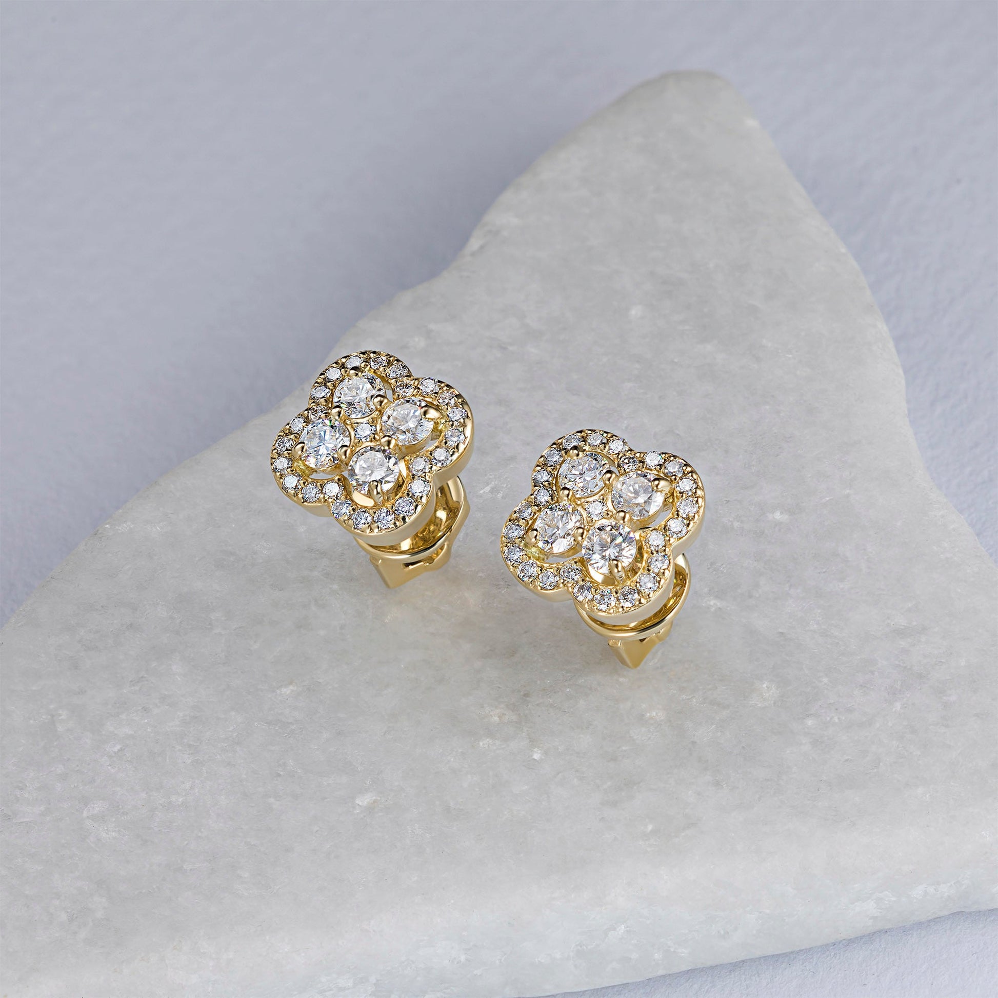 14K Yellow Gold Earring Studs with 58 Round-Cut Lab-Created Diamonds - Which Mark