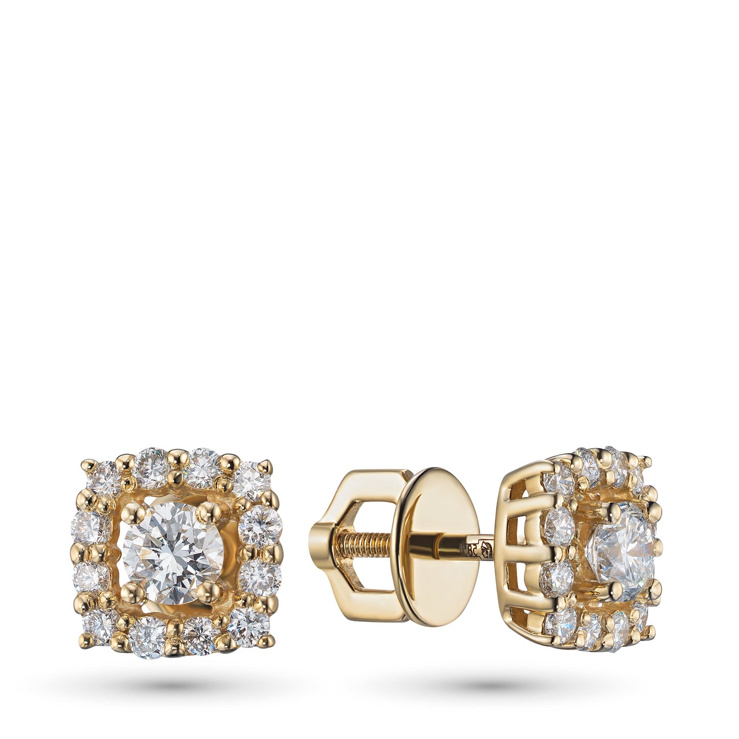 14K Yellow Gold Earring Studs with 26 Round-Cut Lab-Created Diamonds - Which Mark
