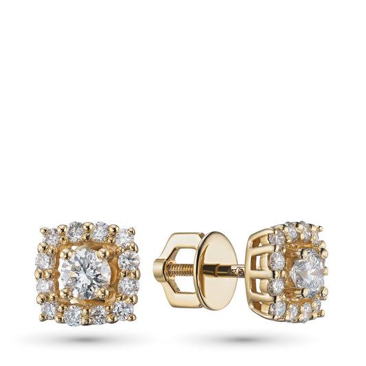 14K Yellow Gold Earring Studs with 26 Round-Cut Lab-Created Diamonds - Which Mark